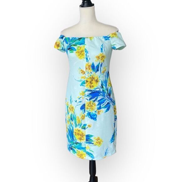 Black Halo Bethel Off the Shoulder Sheath Floral Print Blue Dress 6 - Picture 1 of 5